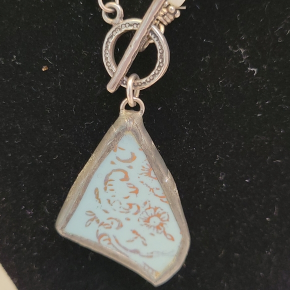 Ceramic Pendent 2 sided Neckless with Moonstone - Picture 5 of 6